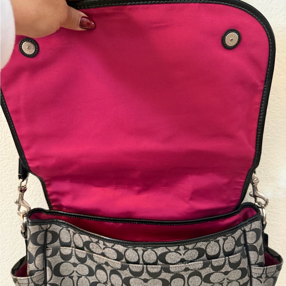 Coach Signature Jacquard Crossbody Bag in Charcoal and Black, diaper bag - Picture 3 of 13